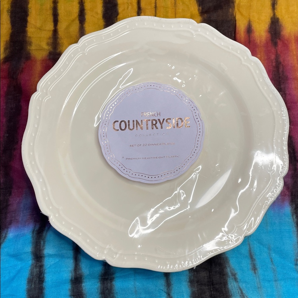NWT French Countryside Cream Dinner Plate Set.  20 plates.
